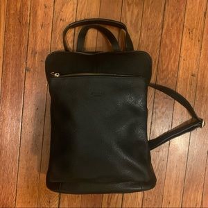 Unica! Firenze Black Pebbled Leather Convertible Backpack iPad/Laptop Purse